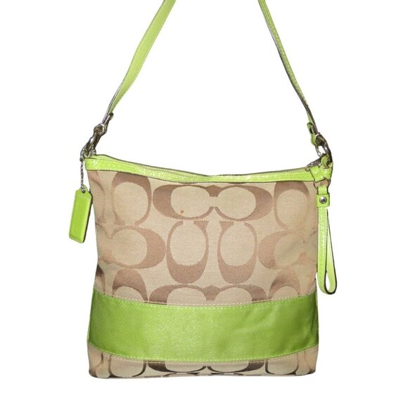 Coach 2009 Soho Signature C Jacquard Hobo Shoulder Bag Khaki Green Stripe 13674 - Picture 1 of 15